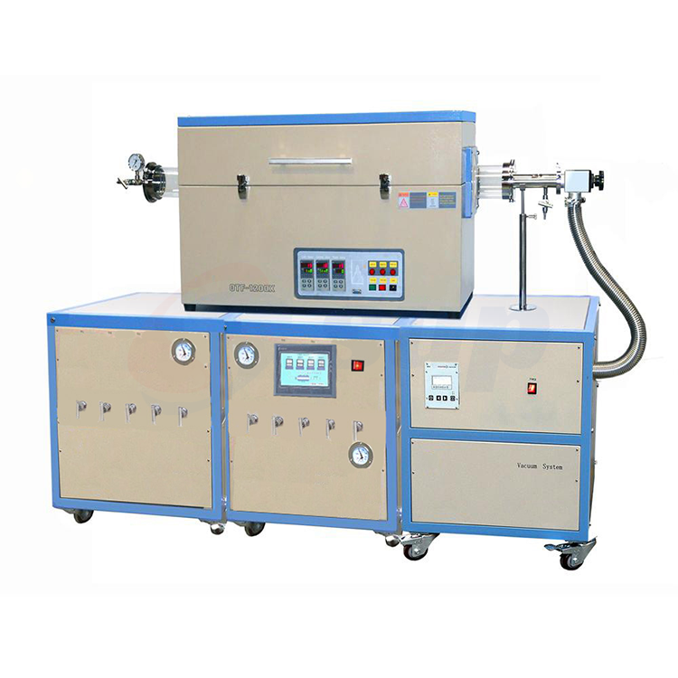 OTF-1200X-4-III-9HV 用于CVD或扩散的带真空泵系统和PLC触摸屏的分体式三区管式炉